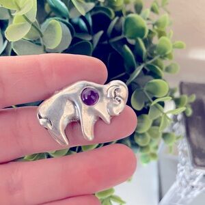 ROBERT SHIELDS SIGNED STERLING SILVER 925 Amethyst BUFFALO PIN SEDONA AZ BROOCH